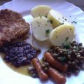 Zwiebelschnitzel mit Mischgemüse