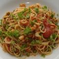 Spaghetti mit Kalmar und Erbsen