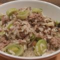 Reispfanne mit Pilz-Weinsauce und Lauch